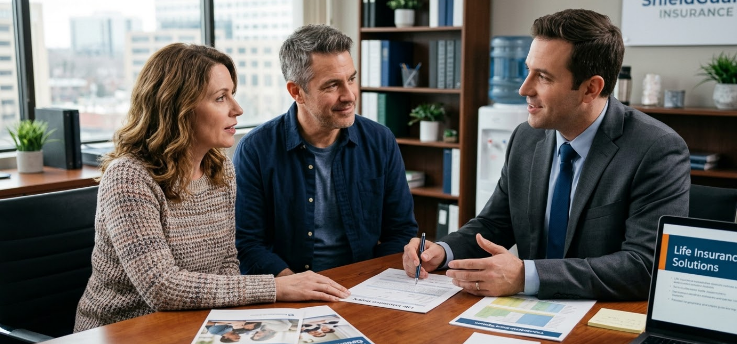 Couple learning more about no medical exam life insurance, how to apply, what is the best company that offer no medical exam, easiest coverage to get without medical exam, and instant life insurance.